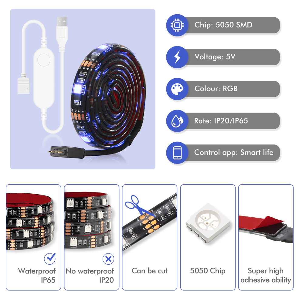 USB LED Strip DC 5V 50CM 1M 2M - Rgb Desk Lamp Smart review and price